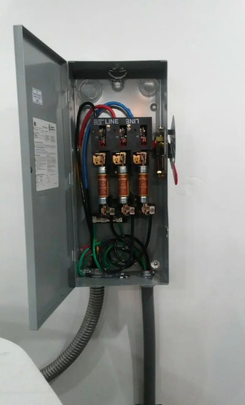 Three-phase disconnect switch installed for Smoke Detector Installation in Newark Valley